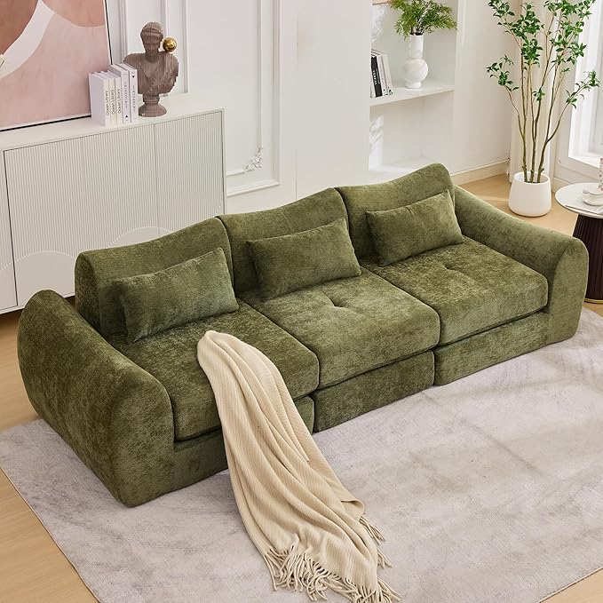 101.6" Modular Sectional Cloud Sofa,Floor Boneless Couch, 4-in-1 Folding Convertible Sofa Bed, Modular Cushion Couch,Suitable for Living Room,Bedroom and Recreation Room (Green)