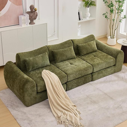 101.6" Modular Sectional Cloud Sofa,Floor Boneless Couch, 4-in-1 Folding Convertible Sofa Bed, Modular Cushion Couch,Suitable for Living Room,Bedroom and Recreation Room (Green)