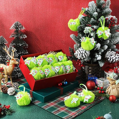Liliful 18 Pcs Lime Green Furry Christmas Ball Ornaments3.15 Inch Bow Xmas Furry Ornaments Hanging Christmas Pom Pom Ball Decorations for Home Xmas Tree Party Supplies Wall Decor(Style 2,White)
