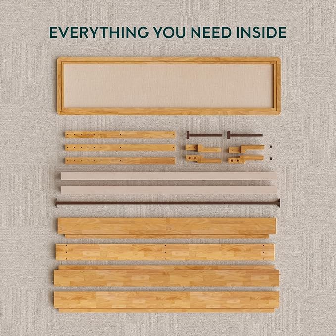 Bme Nipe Bed Frame with Headboard, Bohemian and Mid-Century Modern Style, Solid Rubber Wood Platform Bed with Slat Support, No Box Spring Needed, Easy Assembly, King - Light Natural