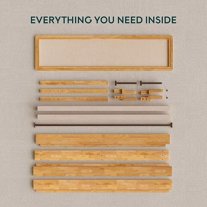 Bme Nipe Bed Frame with Headboard, Bohemian and Mid-Century Modern Style, Solid Rubber Wood Platform Bed with Slat Support, No Box Spring Needed, Easy Assembly, King - Light Natural