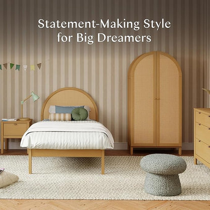 Babyletto Bondi Cane Twin Bed for Kids - GREENGUARD Gold Certified - Twin Bed Frames with Arched Cane Headboard - Universal Mattress Fit - No Box Spring Needed - Perfect for Boys & Girls Room