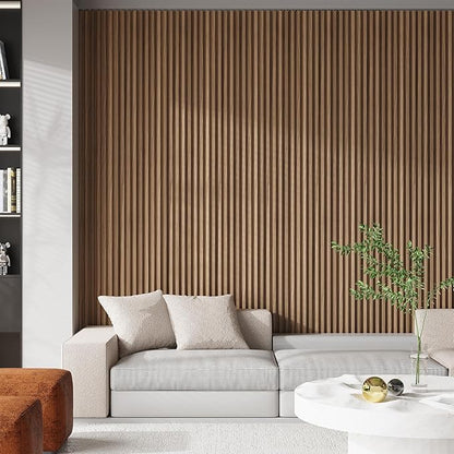 8-Pack WPC Wood Panels for Wall - 96 x 6.6 Inch 3D Acoustic Wall Panels, Water-Proof and Easy Installation, Accent Slat Wall Paneling for Living Room, Office, Walnut