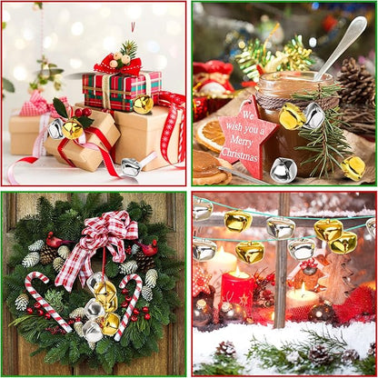 Augshy 200 Pieces Jingle Bells 3/5Inch Craft Bell Bulk for Christmas Home and Pet Decorations Xmas Decor Party Favors Supplies (Gold and Silver)