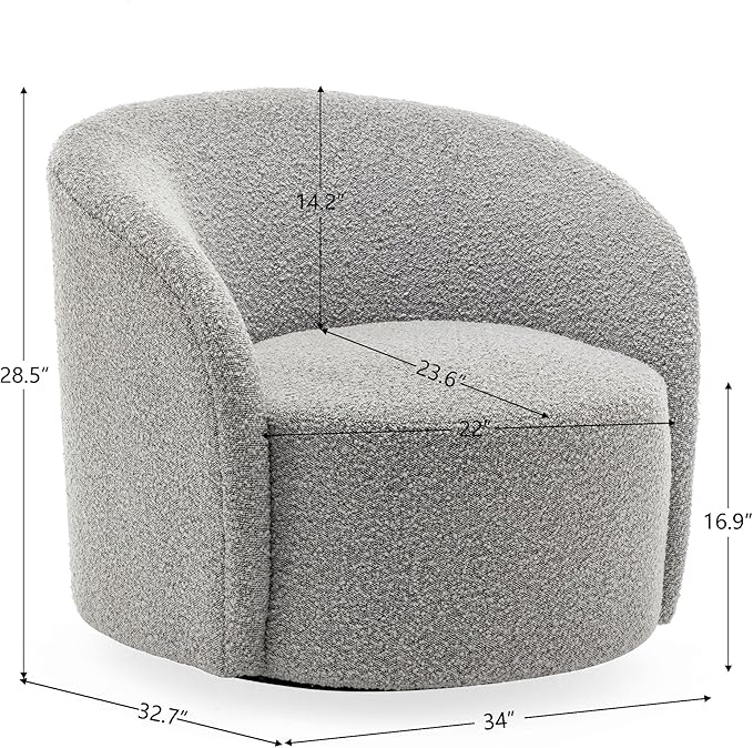 KINWELL 34" Boucle Swivel Barrel Chair with 18" Round Ottoman Set, Fully Assembled Set of Sherpa Accent Chair and Footrest, Modern Comfy Armchair and Footstool for Living Room and Bedroom, Black White