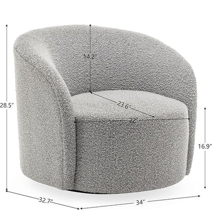 KINWELL 34" Boucle Swivel Barrel Chair with 18" Round Ottoman Set, Fully Assembled Set of Sherpa Accent Chair and Footrest, Modern Comfy Armchair and Footstool for Living Room and Bedroom, Black White