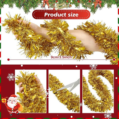 50FT Tinsel Christmas Garland Metallic Twist Garland Shiny Hanging Tinsel for Christmas Tree Party Supplies Indoor Outdoor Home Xmas Decoration (Gold)