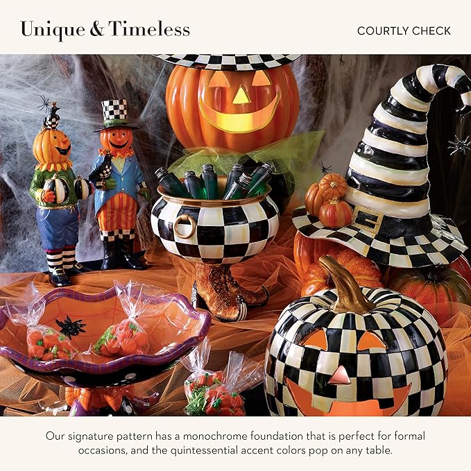 MACKENZIE-CHILDS Courtly Check Cauldron, Halloween Candy Vessel, Home Decor, 96 Ounce Vessel