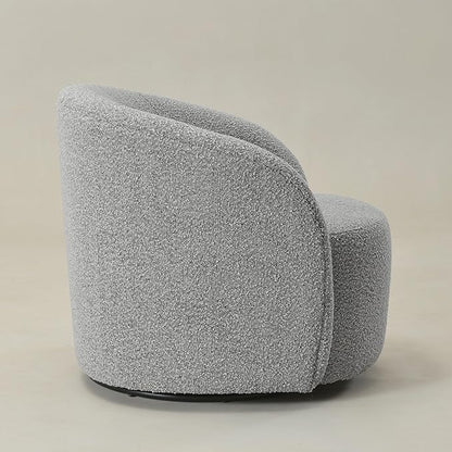 KINWELL 34" Boucle Swivel Barrel Chair with 18" Round Ottoman Set, Fully Assembled Set of Sherpa Accent Chair and Footrest, Modern Comfy Armchair and Footstool for Living Room and Bedroom, Black White