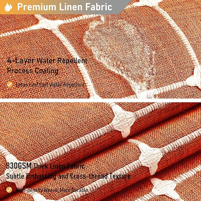 BTTN 78 Inch Long Shower Curtain - Boho Farmhouse Linen Ultra Thick Fabric Shower Curtain Set with Plastic Hooks, Tall Rustic Country Weighted Cloth Shower Curtains for Bathroom - Burnt Orange - 72x78