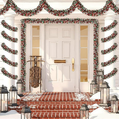 50FT Christmas Tinsel Garland, Red Green&Silver Metallic Twist Shiny Hanging Garland Ornaments for Christmas Tree, Party Supplies Thick Metallic Xmas Streamers