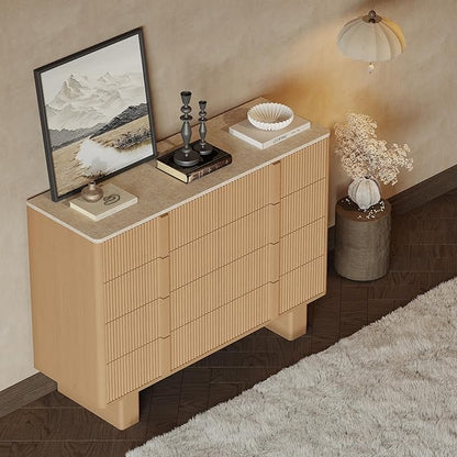 Fluted Dresser for Bedroom with 8 Drawers,47" Wide Modern Chest of Drawers with Wooden Handle, Wooden Dresser TV Stand, Wood Closet Clothes Storage Organizer for Living Room, Hallway, Light Oak