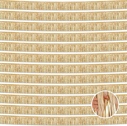 12 Pack 10 Feet Metallic Foil Fringe Garland Tinsel Streamers Banner, Champagne Gold Wall Hanging Tinsel Fringe Banners for Parade Floats, Wedding, Birthday, Christmas, New Year Party Decorations