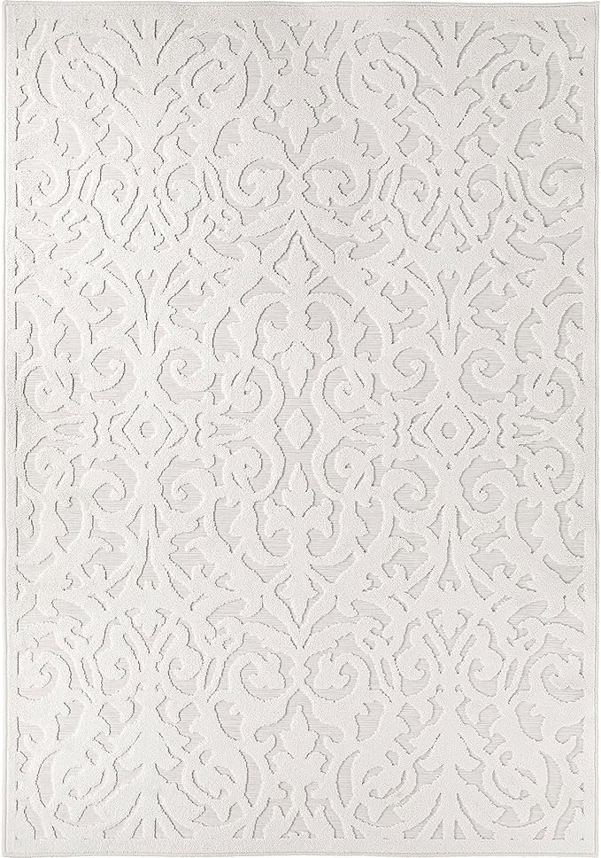 Orian My Texas House Lady Bird Rug 1.11x5 Rectangle High-Low Floral Indoor Outdoor, Natural