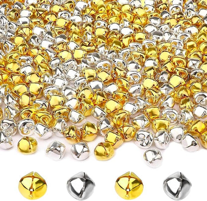 Augshy 200 Pieces Jingle Bells 2/5 Inch Craft Bell Bulk for Christmas Home and Pet Decorations Xmas Decor Party Favors Supplies (Gold and Silver)