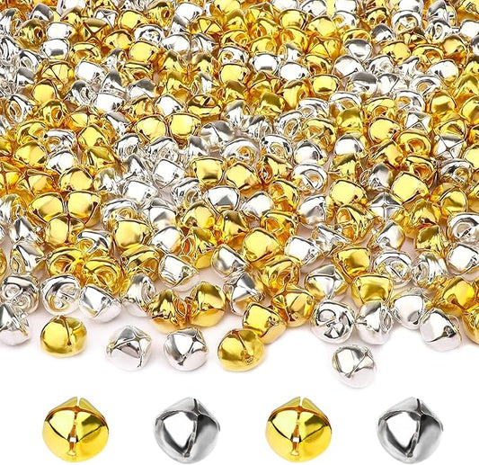Augshy 200 Pieces Jingle Bells 2/5 Inch Craft Bell Bulk for Christmas Home and Pet Decorations Xmas Decor Party Favors Supplies (Gold and Silver)
