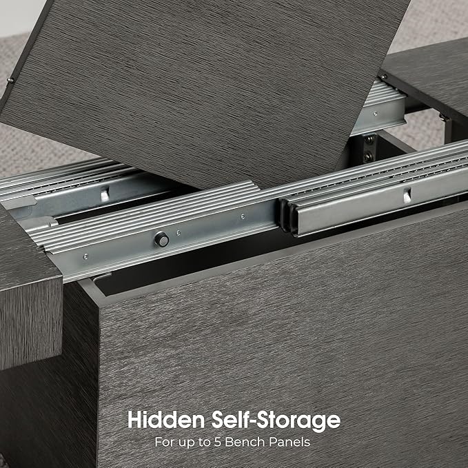 Transformer Table Expandable Dining Table for 2 to 12, Solid Wood Extendable Kitchen Table, Space-Saving Furniture, Small to Large Adjustable Dinner Table with Bench (Dark Grey, Table + Bench)