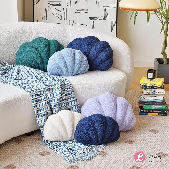 Seashell Throw Pillows, Shell Shaped Throw Pillows, 18 Inch Soft Home Decorative Pillow Plush Cushion for Bed Couch Living Room Decor Accent Throw Pillow (Navy 18Inch)