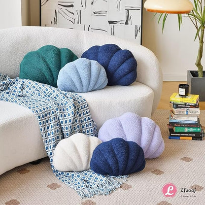 Seashell Throw Pillows, Shell Shaped Throw Pillows, 18 Inch Soft Home Decorative Pillow Plush Cushion for Bed Couch Living Room Decor Accent Throw Pillow (Navy 18Inch)