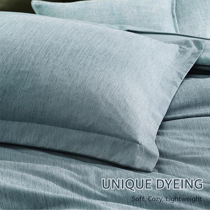 Monbix King Size Comforter Set,7 Pieces Dusty Blue Cationic Dyeing Bed in a Bag King with Comforter, Sheets, Pillowcases & Shams, All Season Reversible Bedding Comforters