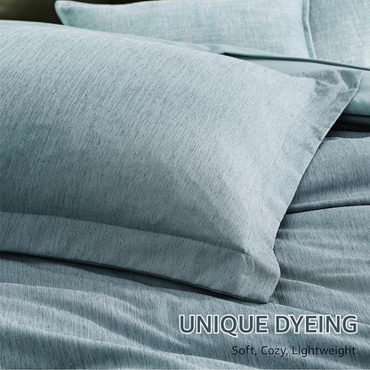 Monbix Full Size Comforter Set-7 Pieces Dusty Blue Cationic Dyeing Bed in a Bag Full Bedding Sets with Comforter, Sheets, Pillowcases & Shams, All Season Reversible Bedding Comforters