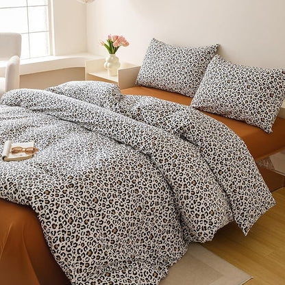 CLOTHKNOW Black Cheetah Print Full Size Comforter Sets Animal Leopard Bedding Comforter Sets Soft Black Brown Bedding Sets with 2 x Pillow Cases