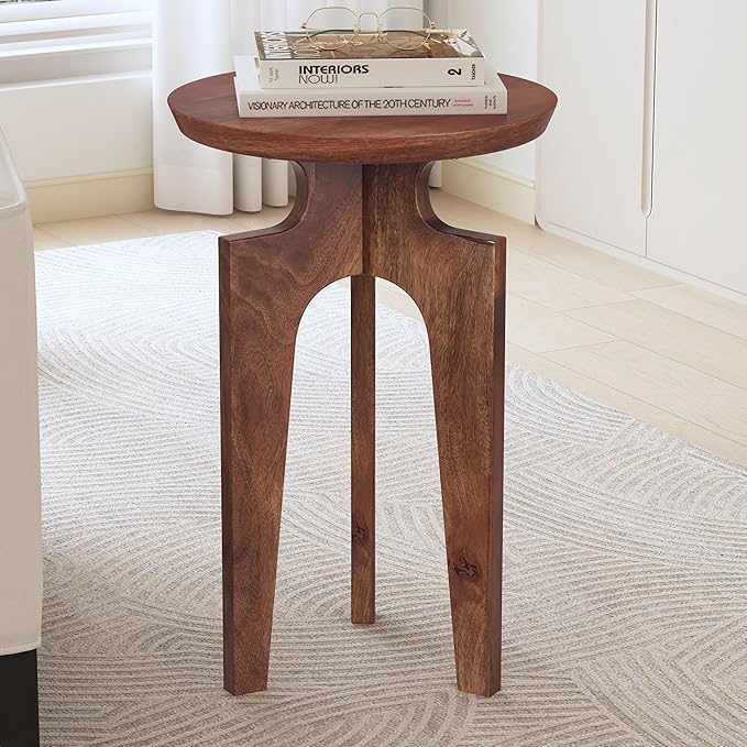 Christopher Knight Home Catrio Wood End Table with 3-Legged, Mid-Century Accent End Table Coffee Table with Solid Wood Leg for Living Room Bedroom or Small Spaces, Fully Assembled, Honey