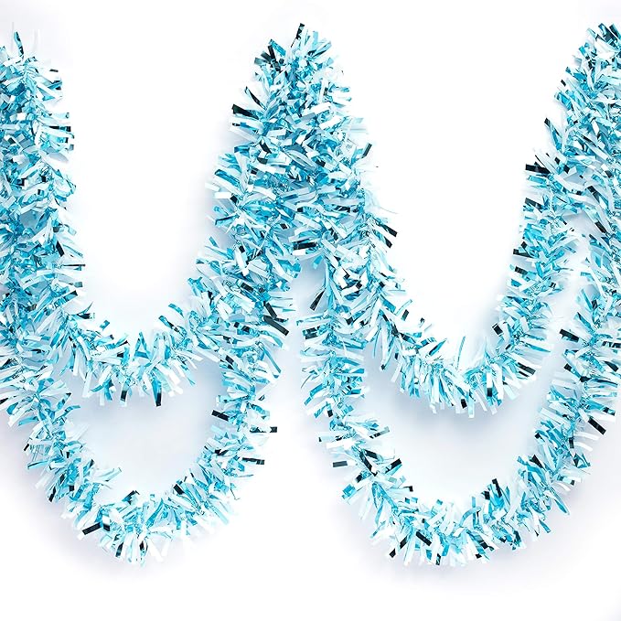 Anderson's Metallic Light Blue & White Sparkle Glitter Tinsel Twist Garland, 25ft Holiday Decoration, Christmas Tree Trim, Parade Float Decor, Party Supplies, Graduation, Indoor/Outdoor Event Garland