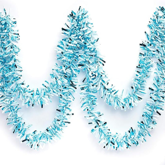 Anderson's Metallic Light Blue & White Sparkle Glitter Tinsel Twist Garland, 25ft Holiday Decoration, Christmas Tree Trim, Parade Float Decor, Party Supplies, Graduation, Indoor/Outdoor Event Garland