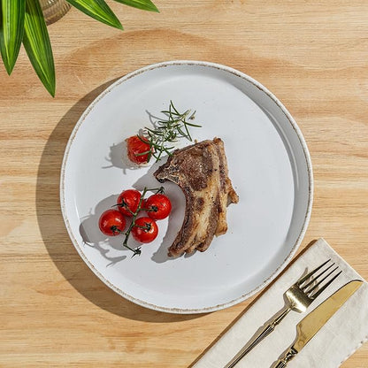 AmorArc 24 Pieces Ceramic Dinnerware Sets for 6, Handpainted Plates and Bowls Set with Rustic Terracotta Underside, Scratch Resistant Stoneware Dishes Set, Dishwasher & Microwave Safe, White