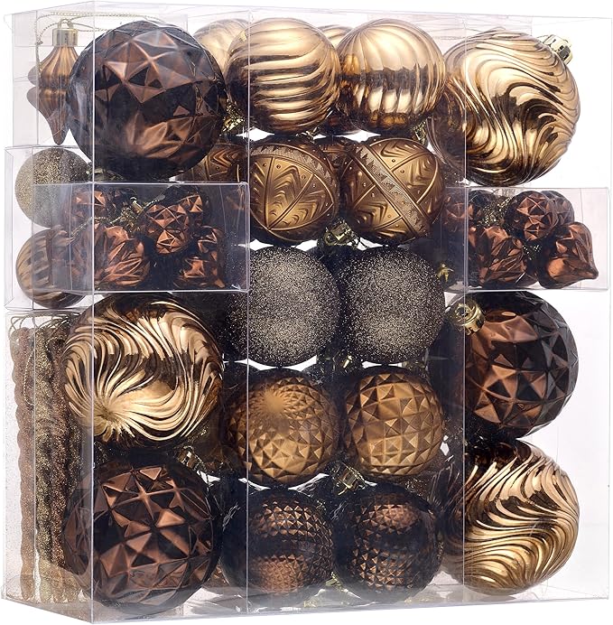 Valery Madelyn 100ct Christmas Tree Decorations Ball Ornament Set, Bronze Copper Brown Gold Shatterproof Hanging Ornaments Bulk for Fall Thanksgiving Autumn Harvest Xmas Holiday Party Decor
