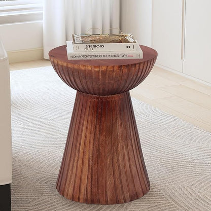 Christopher Knight Home Tassi Wooden Small End Table, Indoor Round Side Table with Drum Base, Mid Century Modern Coffee Table Round for Living Room, Modern Accent Table, Honey
