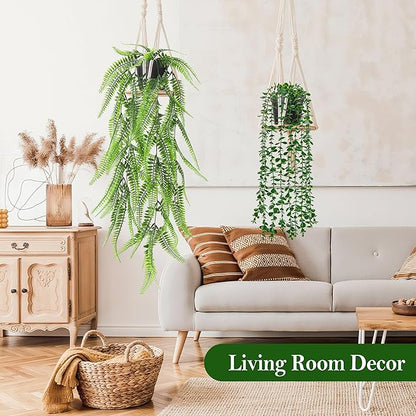 Der Rose 8Pcs Fake Plants Hanging Artificial Ivy Vine Faux Eucalyptus Hanging Plants for Home Boho Wall Shelf Indoor Outdoor Decor (Black Pots)