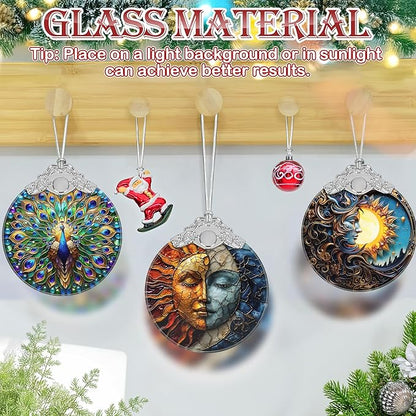 Christmas Ornament, 2025 Ornaments for Christmas Tree, Stained Glass Hanging Ornament, Holiday Ornaments, Unique Gift Idea - Sun and Moon Coexist