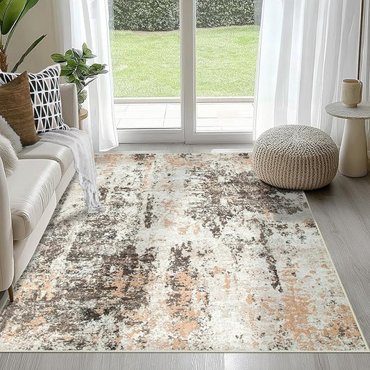 4x6 Area Rugs for Living Room Rug Washable: Abstract Rug for Dining Room Bedroom Carpet Non Slip 4 by 6 Indoor Modern Nursery Home Office Brown Beige