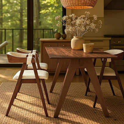 Acanva Farmhouse Rectangular Dining Table for 6 People, Modern Mid-Century Walnut Kitchen Dinner Tables Furniture, Natural Walnut