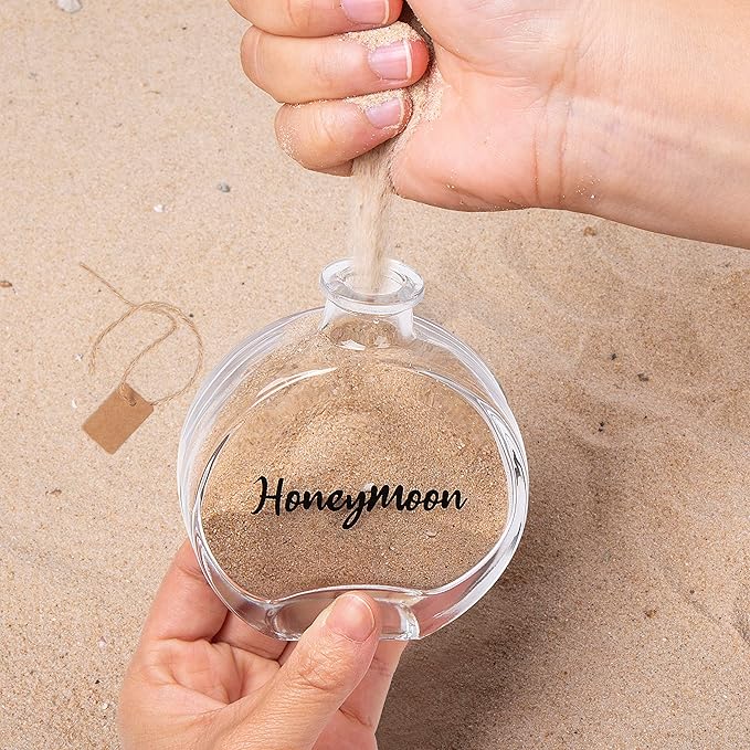 Honeymoon Sand Keepsake Jar，Bridal Shower, Wedding, Engagement, Honeymoon, Travel Gift for Couples, Newlywed, Fiance(Gift Box Includes) - 100ml Round Shape Glass