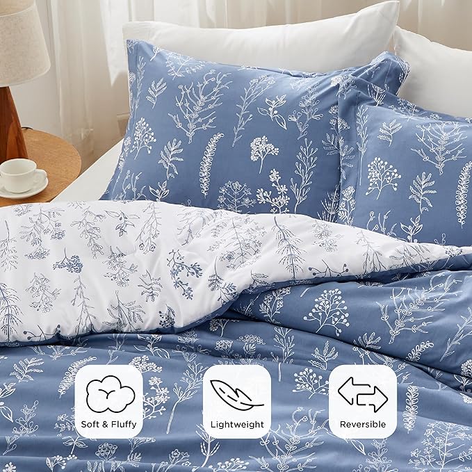 Bedsure Twin/Twin XL Comforter Set - Infinity Blue Comforter, Cute Floral Bedding Comforter Sets, Gifts for Woman, 2 Pieces, 1 Soft Reversible Botanical Flowers Comforter and 1 Pillow Sham