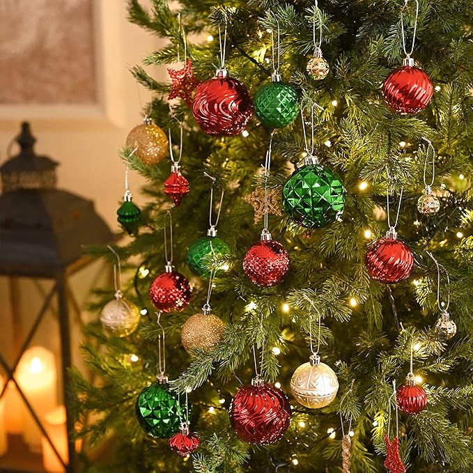 Valery Madelyn 100ct Christmas Tree Decorations Ball Ornament Set, Red Green Gold Shatterproof Hanging Ornaments Bulk for Xmas Holiday Party Decor