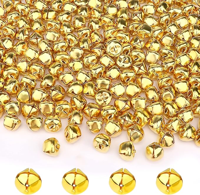 Augshy 200 Pieces Jingle Bells 3/5Inch Craft Bell Bulk for Christmas Home and Pet Decorations Xmas Decor Party Favors Supplies (Gold)
