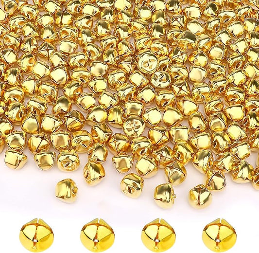 Augshy 200 Pieces Jingle Bells 3/5Inch Craft Bell Bulk for Christmas Home and Pet Decorations Xmas Decor Party Favors Supplies (Gold)