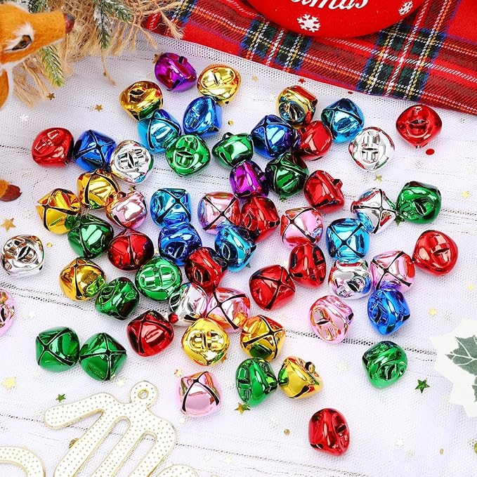 Augshy 120 Pcs Jingle Bells, 1 Inch Multicolor Craft Bells Small Tiny Bells for Crafts, DIY Christmas Tree Ornaments Decorations Party Home Pet Decor Jewelry Making