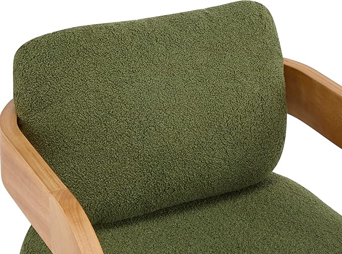 Christopher Knight Home Yorick Modern Boucle Dining Chair Set of 2 with Cushion, Solid Wood Dining Room, Curved Backrest Kitchen Side Chair, Living Room Comfy Extra Seat, Natural+Green