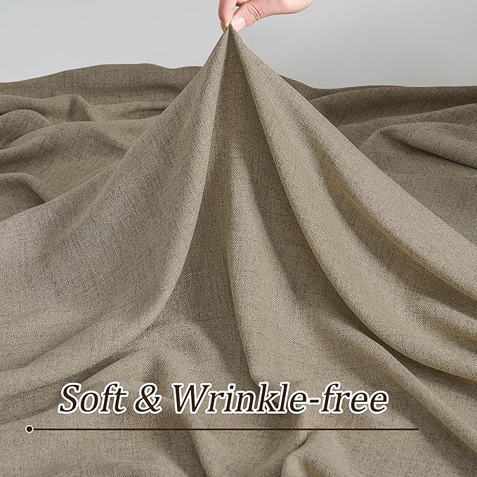 Custom Length Curtains 92 Inches Long,Pinch Pleated Linen Blend Back Tab with Hooks Boho 70s Curtains for French Door Living Room W50 x L92 Khaki