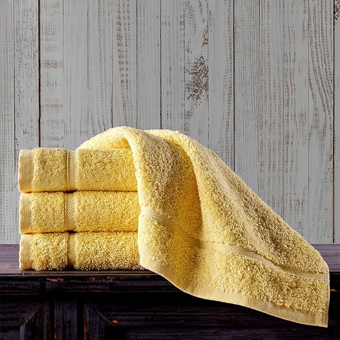 Hawmam Linen Luxury Cotton Washcloths 13x13 Inch Large Hotel Spa Bathroom Face Towel 12 Pack, Yellow