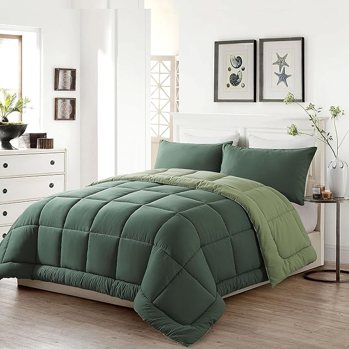 DOWNCOOL Twin Comforter Set -All Season Bedding Comforters Sets with 1 Pillow Case -2 Pieces Bed Set Down Alternative Comforter Set -Double Green Twin Bedding Sets(64"x88")