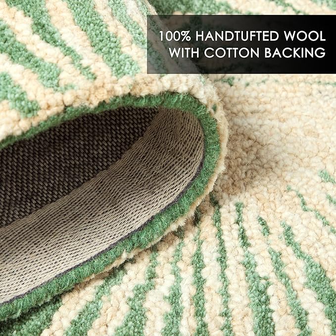 Nicole Miller New York Kendall Fluted Geo Handcrafted Runner Area Rug, 100% Wool Rug, Green, 2'5"x7"