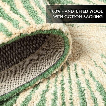 Nicole Miller New York Kendall Fluted Geo Handcrafted Runner Area Rug, 100% Wool Rug, Green, 2'5"x7"