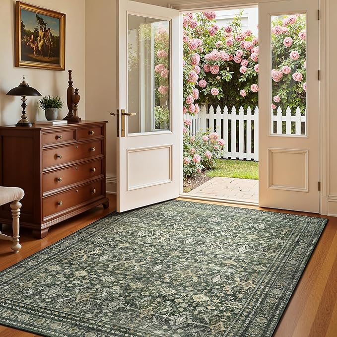 Lofus 4x6 Area Rug for Entryway, Green Non Slip Area Rugs for Kitchen, Washablee Soft Rugs for Bedroom, Living Room, Tool Room Nursery Kids Room Decor