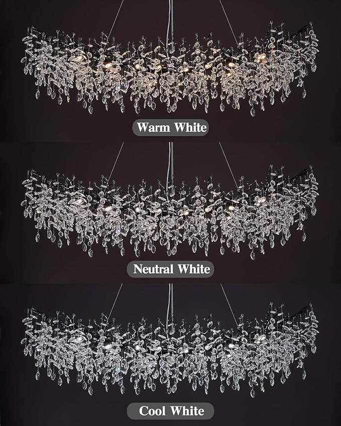 Black Chandelier, 16 Light Modern Chandelier for Dining Room Over Table, Industrial 63" Hanging Lighting with K9 Crystal Tree Branch Rectangular Chandeliers for Living Room Kitchen Island